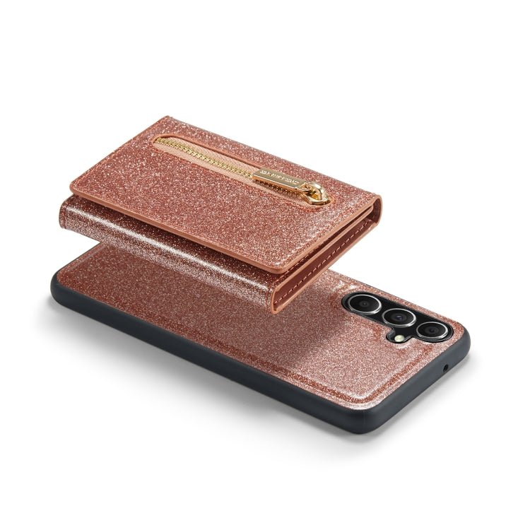 For Samsung Galaxy S23 FE 5G DG.MING M3 Series Glitter Powder Card Bag Leather Case(Rose Gold) by DG.MING