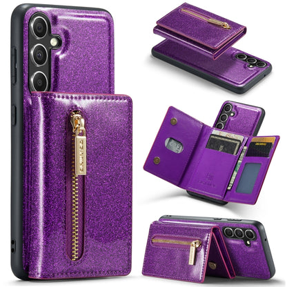 For Samsung Galaxy S23 FE 5G DG.MING M3 Series Glitter Powder Card Bag Leather Case(Dark Purple) by DG.MING