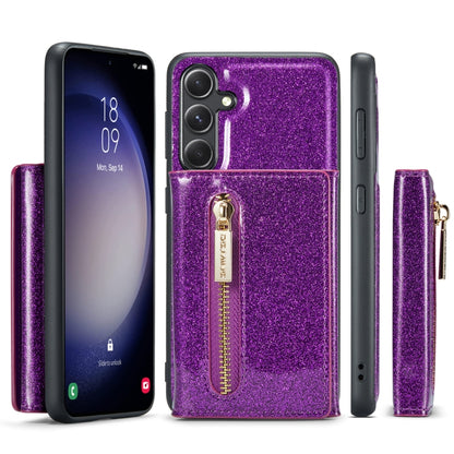 For Samsung Galaxy S23 FE 5G DG.MING M3 Series Glitter Powder Card Bag Leather Case(Dark Purple) by DG.MING