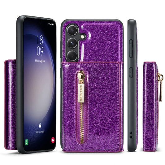 For Samsung Galaxy S23 FE 5G DG.MING M3 Series Glitter Powder Card Bag Leather Case(Dark Purple) by DG.MING
