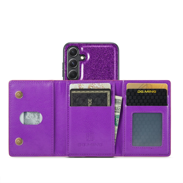 For Samsung Galaxy S23 FE 5G DG.MING M3 Series Glitter Powder Card Bag Leather Case(Dark Purple) by DG.MING