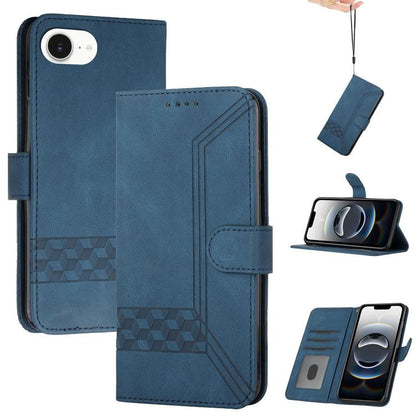 For iPhone 16e Cubic Skin Feel Flip Leather Phone Case(Blue) by buy2fix