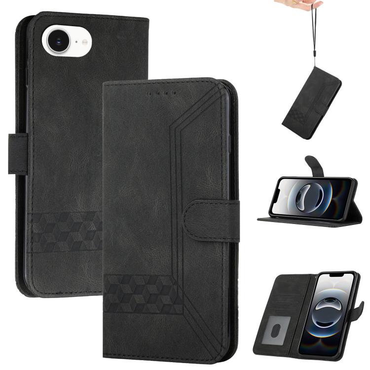 For iPhone 16e Cubic Skin Feel Flip Leather Phone Case(Black) by buy2fix