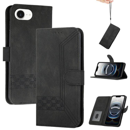 For iPhone 16e Cubic Skin Feel Flip Leather Phone Case(Black) by buy2fix