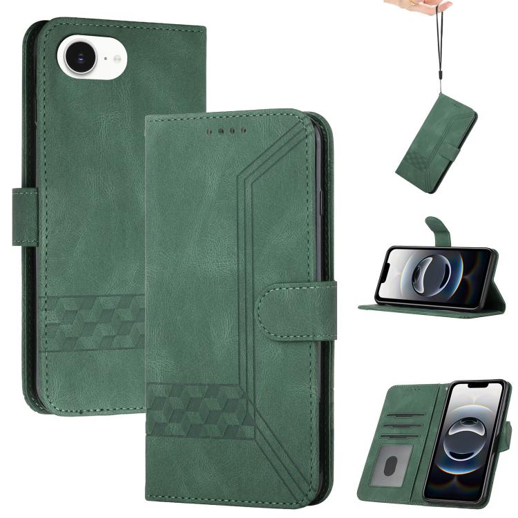 For iPhone 16e Cubic Skin Feel Flip Leather Phone Case(Green) by buy2fix