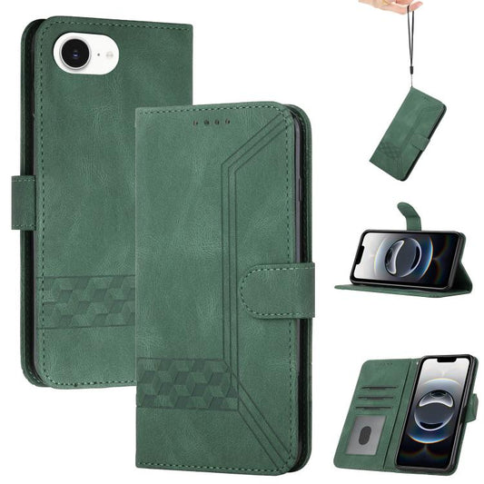 For iPhone 16e Cubic Skin Feel Flip Leather Phone Case(Green) by buy2fix