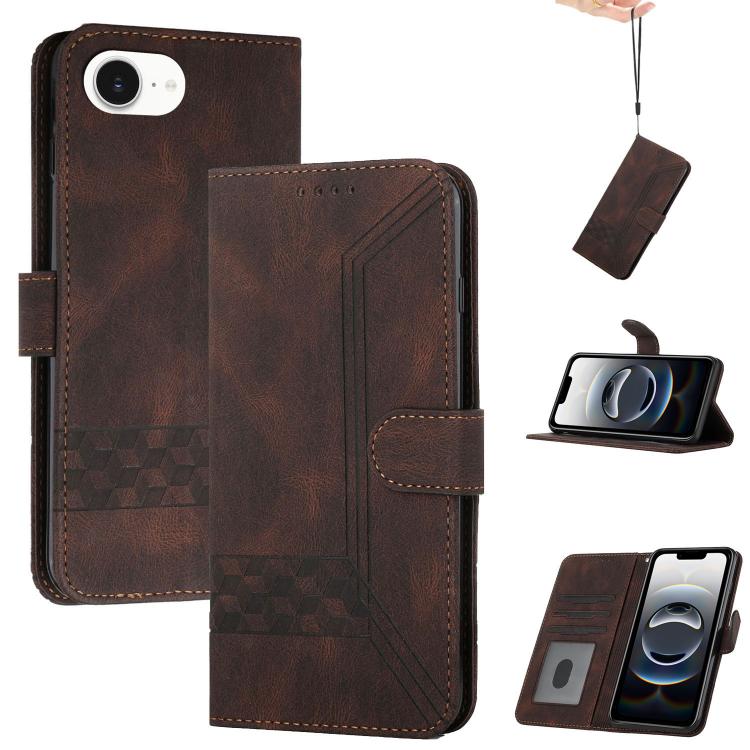 For iPhone 16e Cubic Skin Feel Flip Leather Phone Case(Brown) by buy2fix