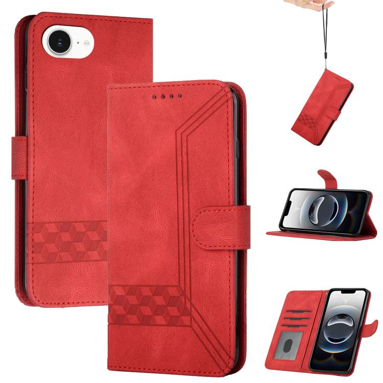 For iPhone 16e Cubic Skin Feel Flip Leather Phone Case(Red) by buy2fix