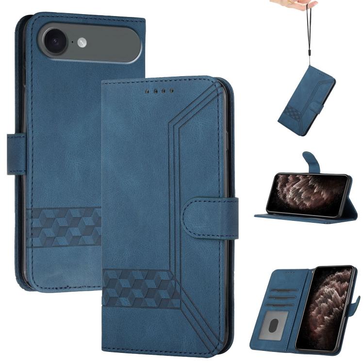 For iPhone 17 Air Cubic Skin Feel Flip Leather Phone Case(Blue) - iPhone 17 Air Cases by buy2fix | Online Shopping UK | buy2fix