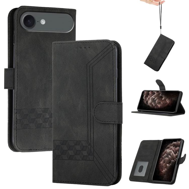For iPhone 17 Air Cubic Skin Feel Flip Leather Phone Case(Black) - iPhone 17 Air Cases by buy2fix | Online Shopping UK | buy2fix