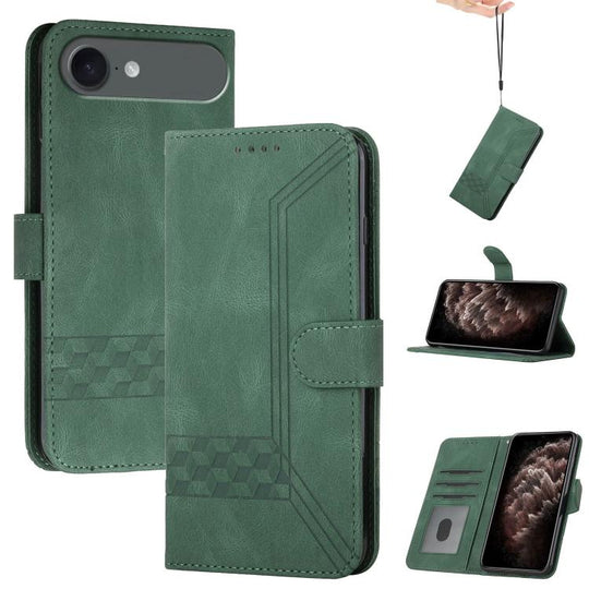 For iPhone Air Cubic Skin Feel Flip Leather Phone Case(Green)