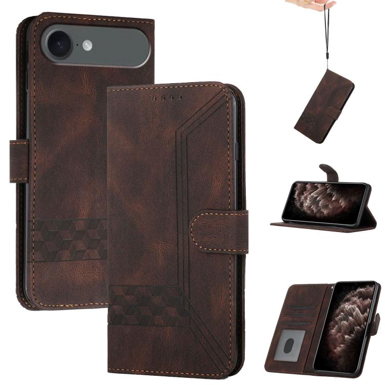 For iPhone Air Cubic Skin Feel Flip Leather Phone Case(Brown) - iPhone Air Cases by buy2fix | Online Shopping UK | buy2fix