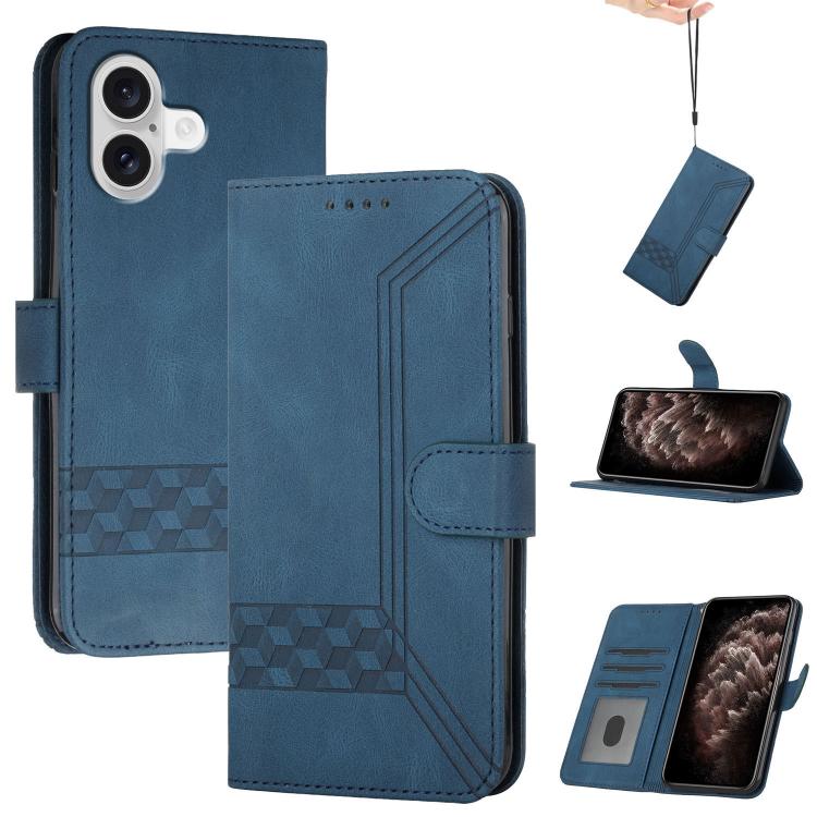 For iPhone 17 Cubic Skin Feel Flip Leather Phone Case(Blue) - iPhone 17 Cases by buy2fix | Online Shopping UK | buy2fix