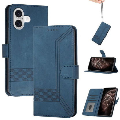 For iPhone 17 Cubic Skin Feel Flip Leather Phone Case(Blue) - iPhone 17 Cases by buy2fix | Online Shopping UK | buy2fix