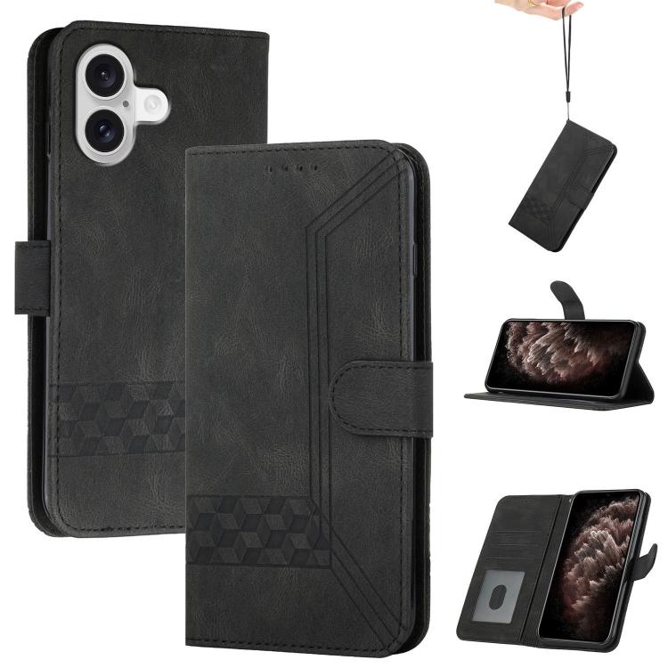 For iPhone 17 Cubic Skin Feel Flip Leather Phone Case(Black) - iPhone 17 Cases by buy2fix | Online Shopping UK | buy2fix