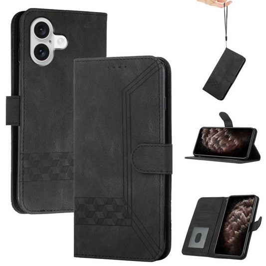 For iPhone 17 Cubic Skin Feel Flip Leather Phone Case(Black) - iPhone 17 Cases by buy2fix | Online Shopping UK | buy2fix
