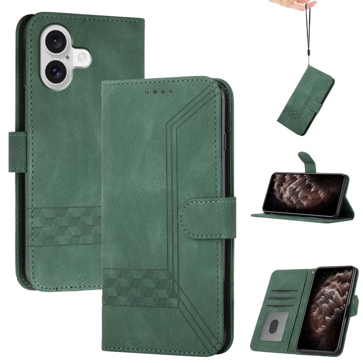For iPhone 17 Cubic Skin Feel Flip Leather Phone Case(Green) - iPhone 17 Cases by buy2fix | Online Shopping UK | buy2fix