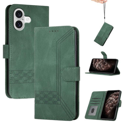 For iPhone 17 Cubic Skin Feel Flip Leather Phone Case(Green) - iPhone 17 Cases by buy2fix | Online Shopping UK | buy2fix