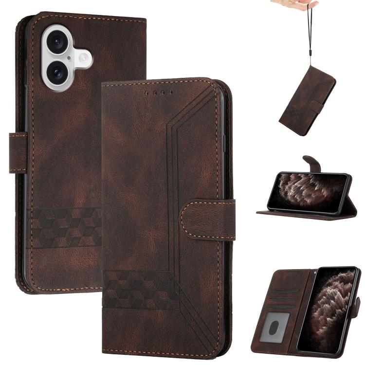 For iPhone 17 Cubic Skin Feel Flip Leather Phone Case(Brown) - iPhone 17 Cases by buy2fix | Online Shopping UK | buy2fix