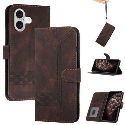 For iPhone 17 Cubic Skin Feel Flip Leather Phone Case(Brown) - iPhone 17 Cases by buy2fix | Online Shopping UK | buy2fix