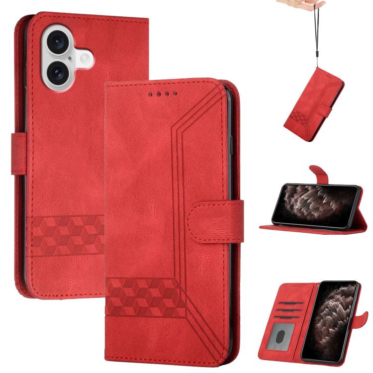 For iPhone 17 Cubic Skin Feel Flip Leather Phone Case(Red) - iPhone 17 Cases by buy2fix | Online Shopping UK | buy2fix