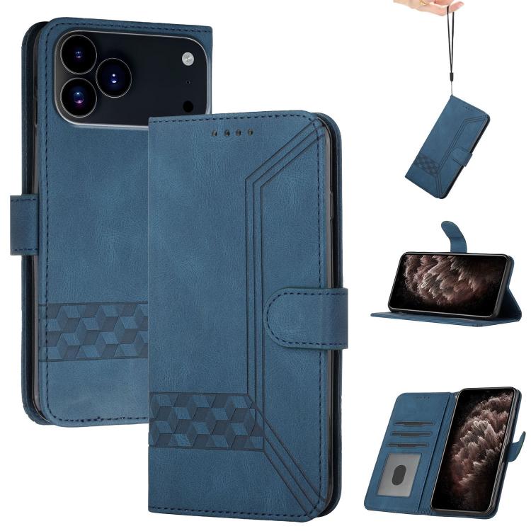 For iPhone 17 Pro Max Cubic Skin Feel Flip Leather Phone Case(Blue) - iPhone 17 Pro Max Cases by buy2fix | Online Shopping UK | buy2fix
