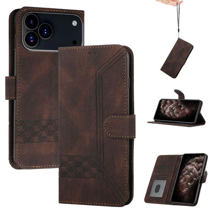 For iPhone 17 Pro Max Cubic Skin Feel Flip Leather Phone Case(Brown) - iPhone 17 Pro Max Cases by buy2fix | Online Shopping UK | buy2fix