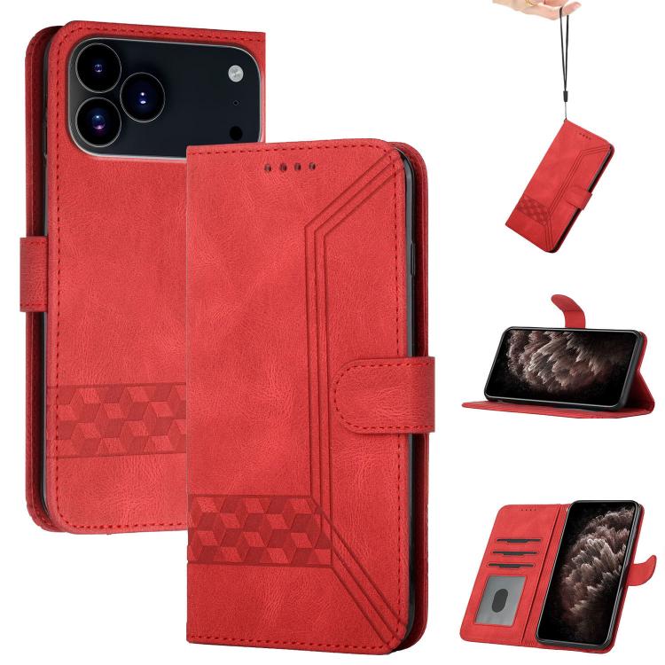 For iPhone 17 Pro Max Cubic Skin Feel Flip Leather Phone Case(Red) - iPhone 17 Pro Max Cases by buy2fix | Online Shopping UK | buy2fix