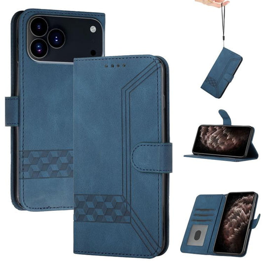 For iPhone 17 Pro Cubic Skin Feel Flip Leather Phone Case(Blue) - iPhone 17 Pro Cases by buy2fix | Online Shopping UK | buy2fix
