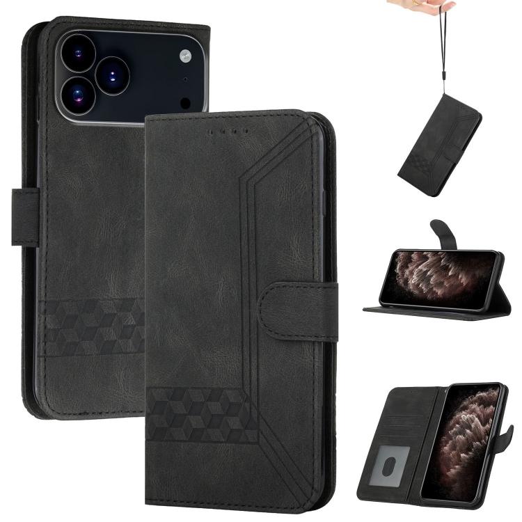 For iPhone 17 Pro Cubic Skin Feel Flip Leather Phone Case(Black) - iPhone 17 Pro Cases by buy2fix | Online Shopping UK | buy2fix