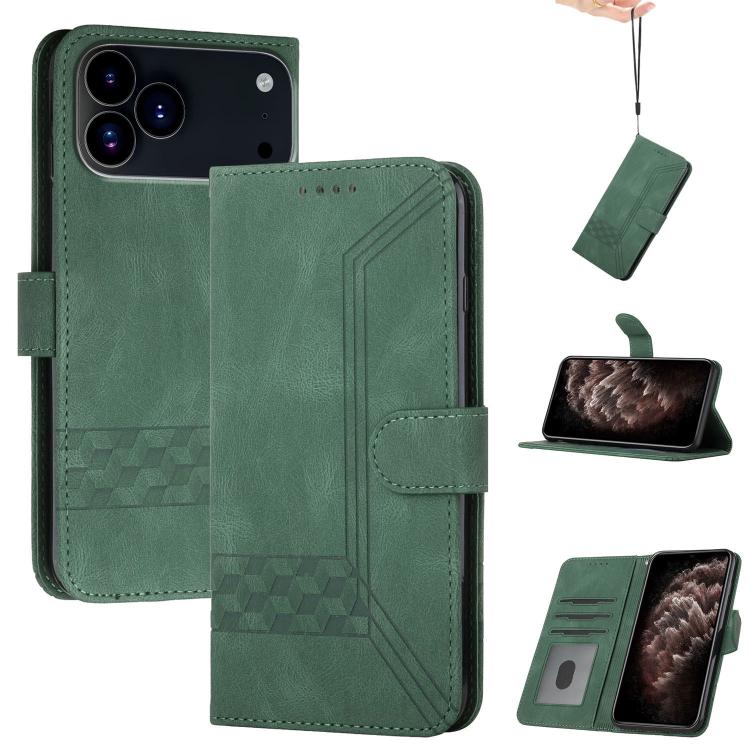 For iPhone 17 Pro Cubic Skin Feel Flip Leather Phone Case(Green) - iPhone 17 Pro Cases by buy2fix | Online Shopping UK | buy2fix