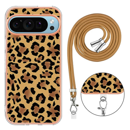 For Google Pixel 9 Pro XL Electroplating Dual-side IMD Phone Case with Lanyard(Leopard Print) - Google Cases by buy2fix | Online Shopping UK | buy2fix