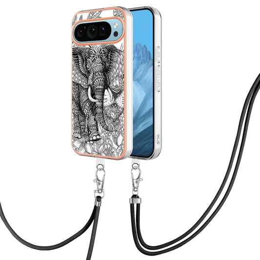 For Google Pixel 9 Pro XL Electroplating Dual-side IMD Phone Case with Lanyard(Totem Elephant) - Google Cases by buy2fix | Online Shopping UK | buy2fix