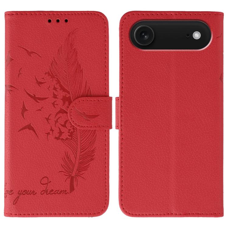 For iPhone Air Feather Pattern Litchi Texture Leather Phone Case(Red) - iPhone Air Cases by buy2fix | Online Shopping UK | buy2fix