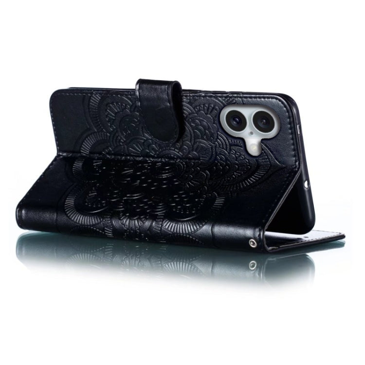 For iPhone 16 Plus Mandala Embossing Pattern Horizontal Flip Leather Phone Case(Black) - iPhone 16 Plus Cases by buy2fix | Online Shopping UK | buy2fix