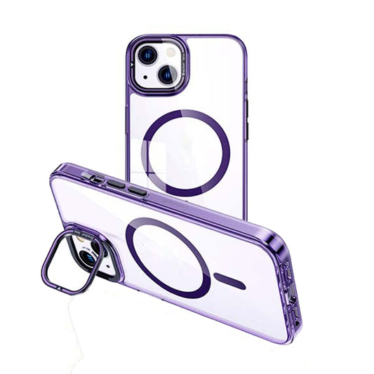 For iPhone 13 MagSafe Magnetic Invisible Holder Transparent Phone Case(Purple) by buy2fix
