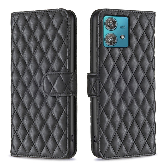 For Motorola Edge 40 Neo Diamond Lattice Wallet Flip Leather Phone Case(Black) - Motorola Cases by buy2fix | Online Shopping UK | buy2fix