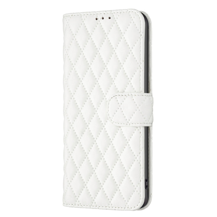 For Motorola Moto G34 5G Diamond Lattice Wallet Flip Leather Phone Case(White) - Motorola Cases by buy2fix | Online Shopping UK | buy2fix