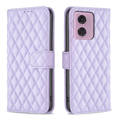 For Motorola Moto G34 5G Diamond Lattice Wallet Flip Leather Phone Case(Purple) - Motorola Cases by buy2fix | Online Shopping UK | buy2fix