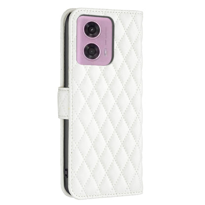 For Motorola Moto G24 Diamond Lattice Wallet Flip Leather Phone Case(White) - Motorola Cases by buy2fix | Online Shopping UK | buy2fix