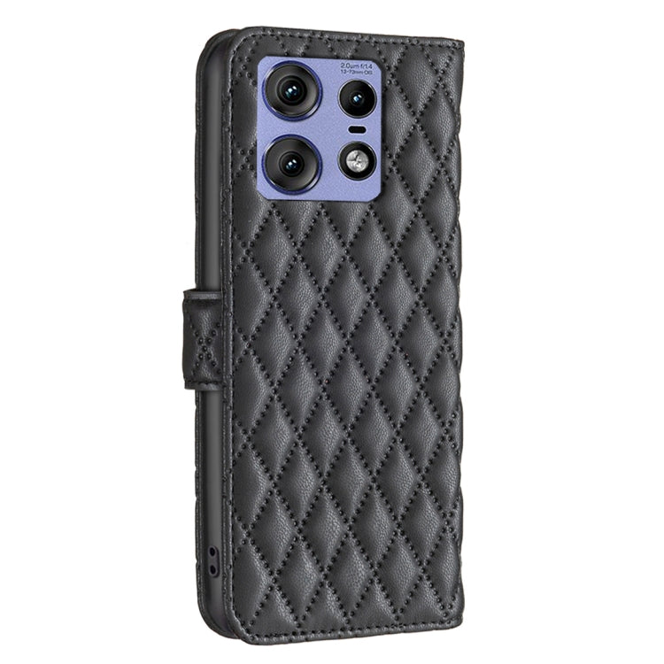 For Motorola Edge 50 Pro 5G Diamond Lattice Wallet Flip Leather Phone Case(Black) - Motorola Cases by buy2fix | Online Shopping UK | buy2fix