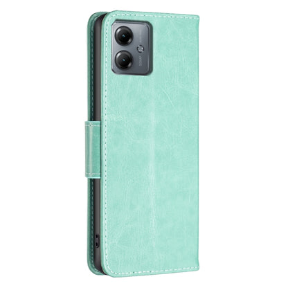 For Motorola Moto G14 4G Embossing Two Butterflies Pattern Leather Phone Case(Green) - Motorola Cases by buy2fix | Online Shopping UK | buy2fix