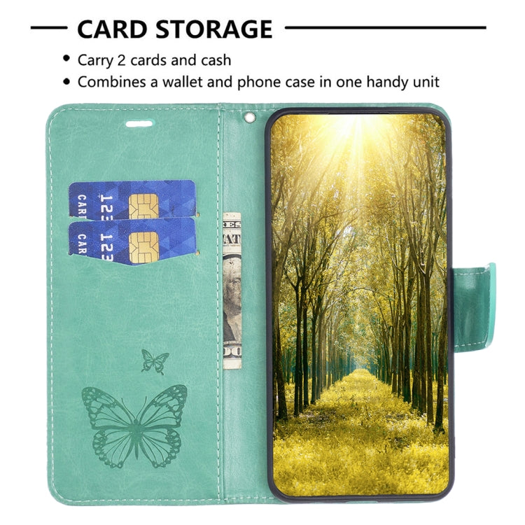 For Motorola Moto G14 4G Embossing Two Butterflies Pattern Leather Phone Case(Green) - Motorola Cases by buy2fix | Online Shopping UK | buy2fix