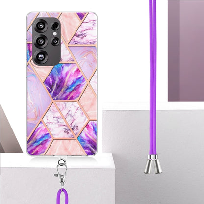 For Samsung Galaxy S25 Ultra 5G Electroplating IMD Splicing Dual-side Marble TPU Phone Case with Lanyard(Light Purple) - Galaxy S25 Ultra 5G Cases by buy2fix | Online Shopping UK | buy2fix