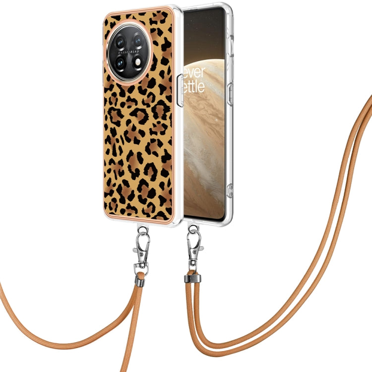 For OnePlus 11 Electroplating Dual-side IMD Phone Case with Lanyard(Leopard Print) by buy2fix