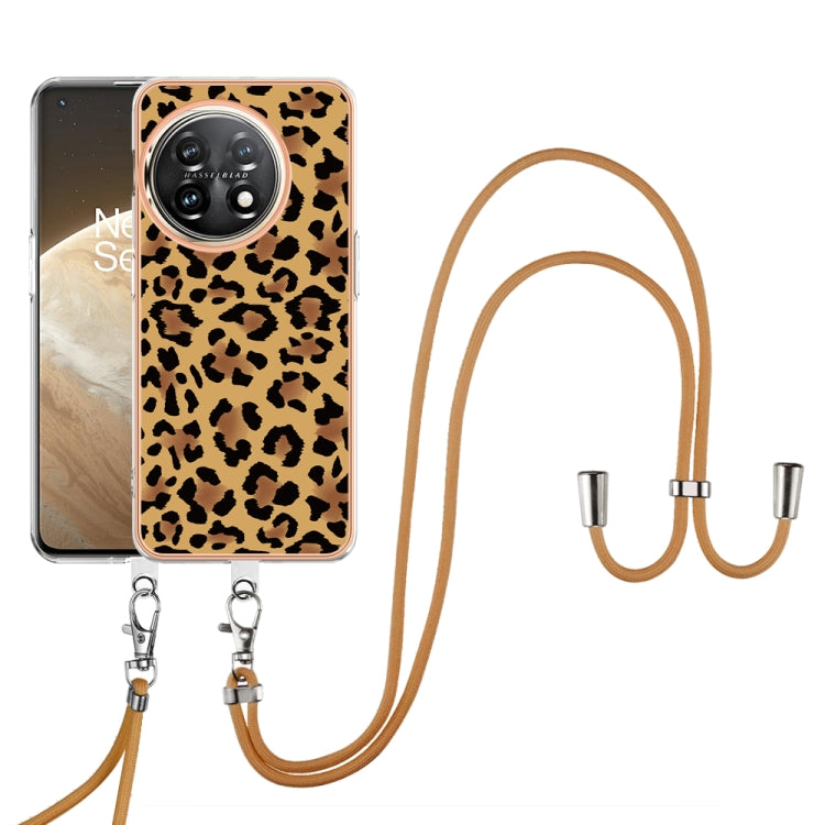 For OnePlus 11 Electroplating Dual-side IMD Phone Case with Lanyard(Leopard Print) by buy2fix