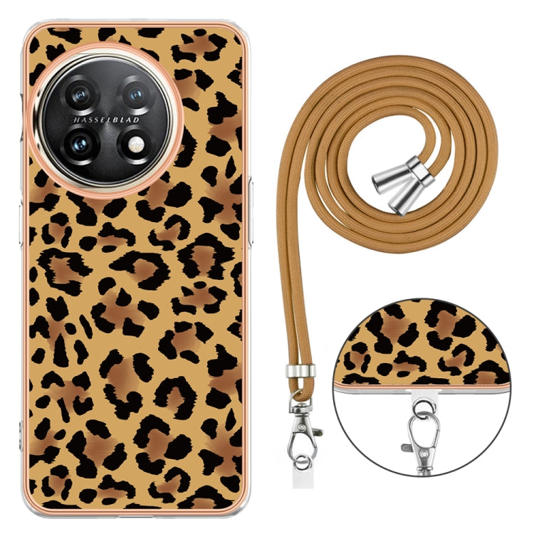 For OnePlus 11 Electroplating Dual-side IMD Phone Case with Lanyard(Leopard Print) by buy2fix