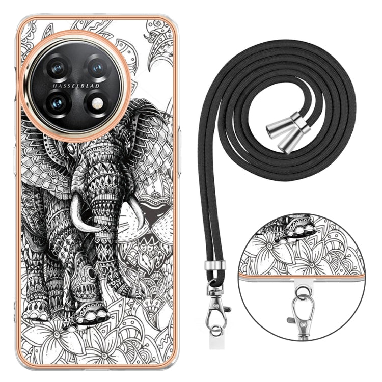 For OnePlus 11 Electroplating Dual-side IMD Phone Case with Lanyard(Totem Elephant) by buy2fix