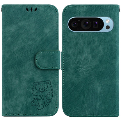 For Google Pixel 9 Pro Little Tiger Embossed Leather Phone Case(Green) - Google Cases by buy2fix | Online Shopping UK | buy2fix