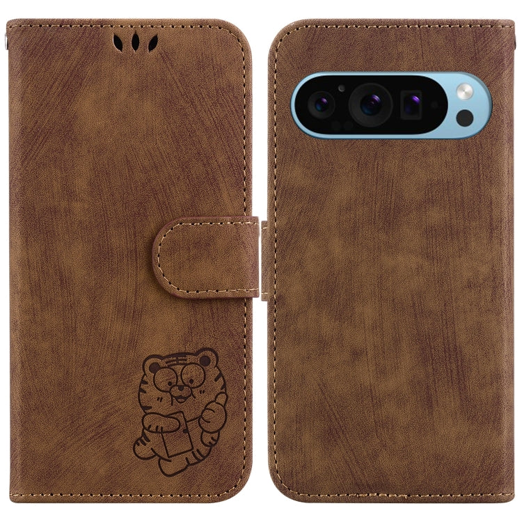 For Google Pixel 9 Little Tiger Embossed Leather Phone Case(Brown) - Google Cases by buy2fix | Online Shopping UK | buy2fix